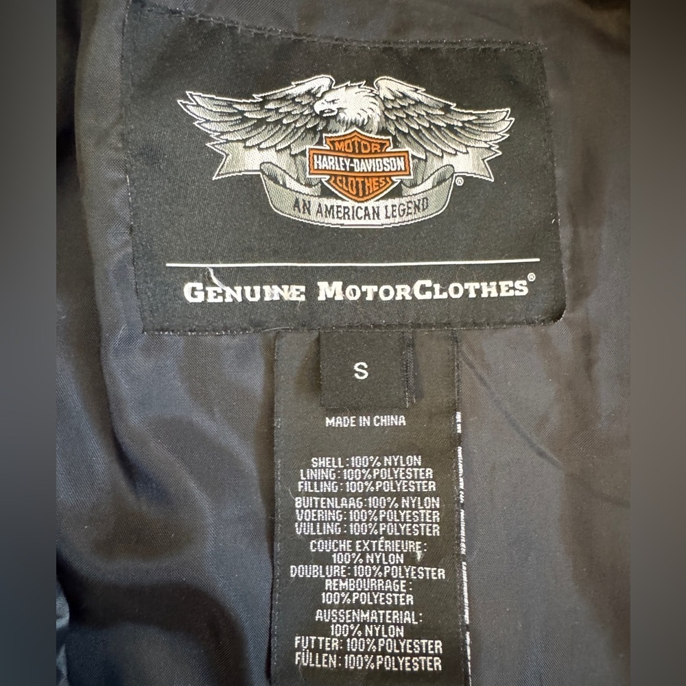 Men's HARLEY DAVIDSON puffer winter JACKET COAT black tan brown strip Logo S - Picture 5 of 7